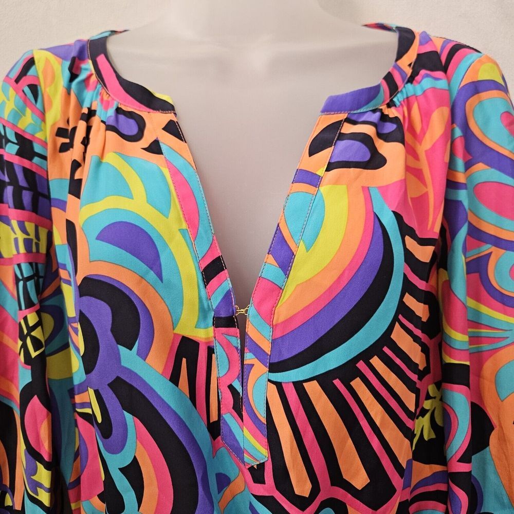 Alice Trixie Dress S 100% Silk Multicolor Abstract Tie Waist Mini‎ Boho Coastal - Picture 9 of 13
